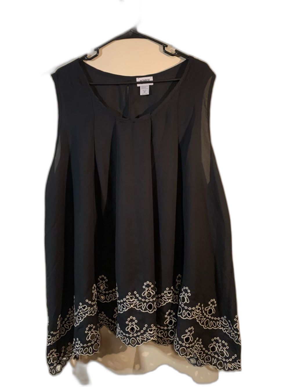 Black Sleeveless Embroidered Hem Top Plus Size Top 3X Blouse
